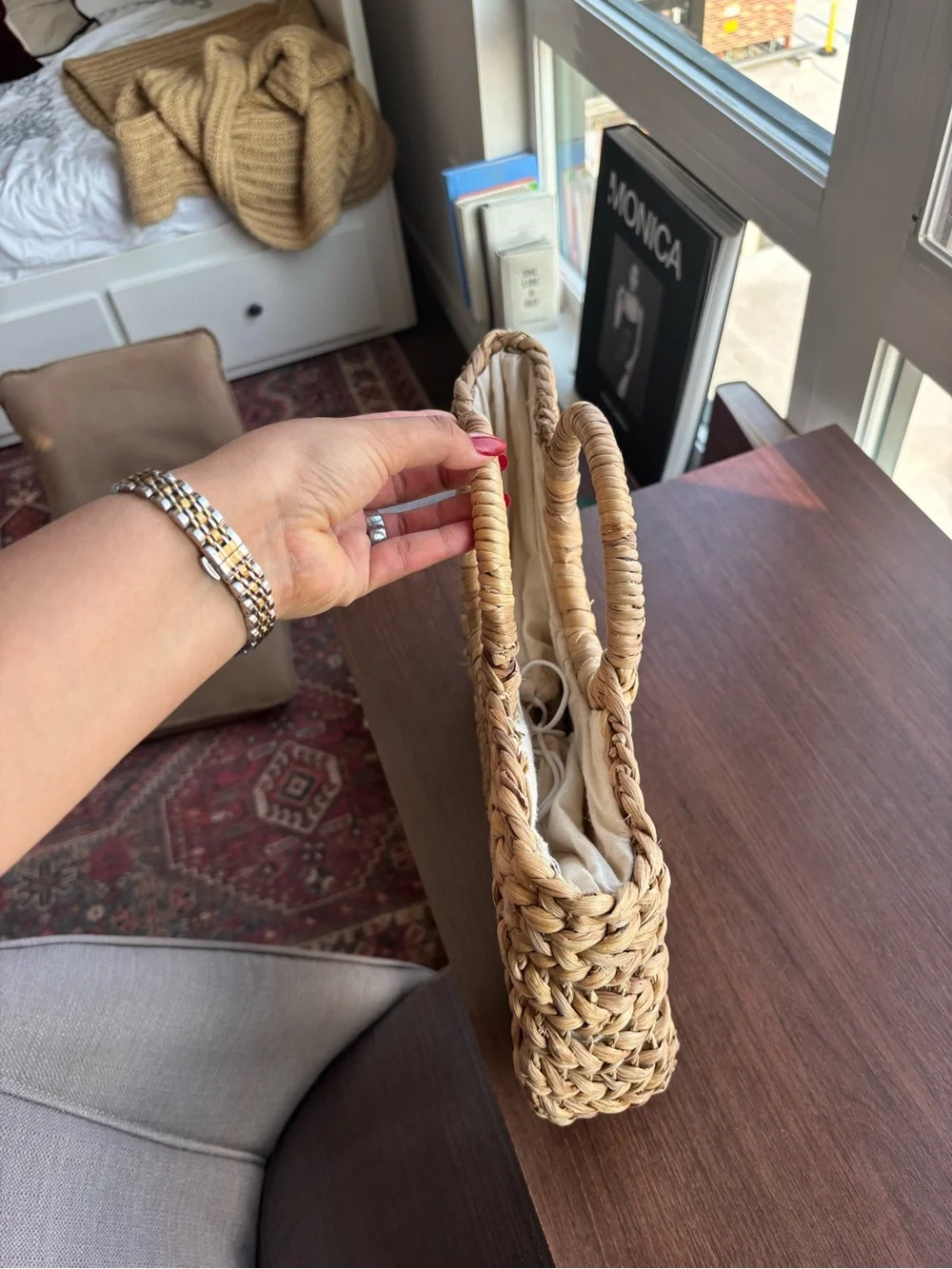 Straw Studios Woven Round-Handle Tote in Natural Tan